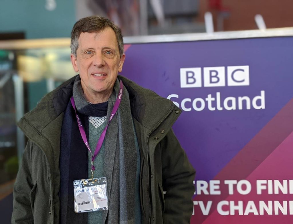 ALoch Duart Sales Director Andy Bing, at BBC Scotland studios in December 2019 to record radio interview on extension of Oritain analysis into North America.