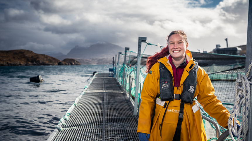 Loch Duart farm worker at a sea site